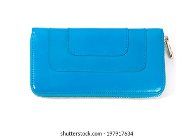 Blue Leather Purse Isolated On White