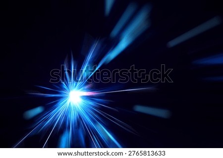 Blue light flare special effect. Future travel. Time travel at high speed.