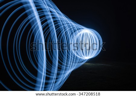 Blue light tunnel / Blue light painting sphere and tunnel  on black background