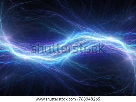 Blue lightning bolt, abstract plasma and energy background