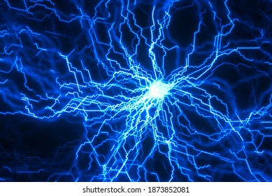 Blue Lightning - Graphic Nerve Lines Diverge From The Bright Center In Different Directions