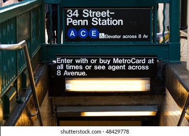 Blue line station of New York subway on 34th street, NYC