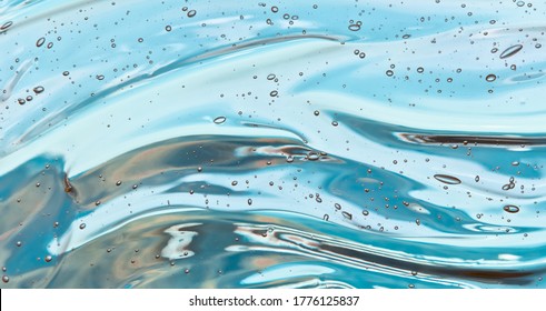 Blue Liquid Gel Texture Background. Abstract Liquid With Bubbles