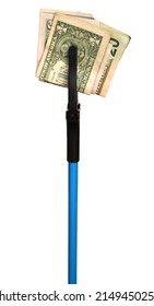 Blue Litter Picker With Dollars Isolated On White Background