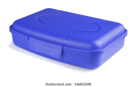 Blue Lunch Box On A White Background 