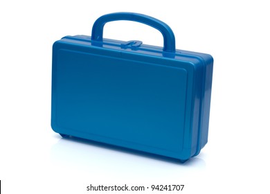 A Blue Lunchbox Isolated On White, Healthy School Lunch