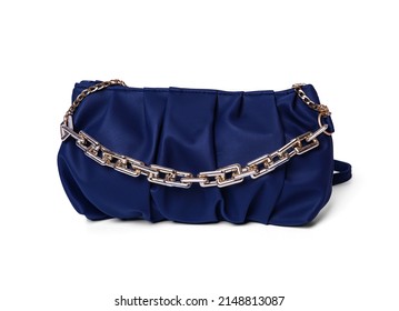 Blue Luxury Female Cosmetic Bag Isolated On White Beautiful And Elegant Blue Women Bag Isolated