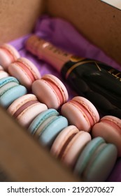 Blue Macarons On The Plate In Package 