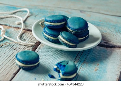 Blue Macaroons On A Board