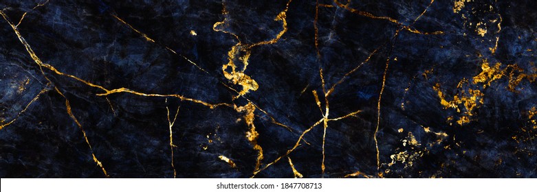 Blue Marble Texture Background With High Resolution, Italian Marble Slab With Golden Veins, Closeup Surface Grunge Stone Texture, Polished Natural Granite Marbel For Ceramic Digital Wall Tiles.