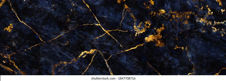 Blue Marble Texture Background With High Resolution, Italian Marble Slab With Golden Veins, Closeup Surface Grunge Stone Texture, Polished Natural Granite Marbel For Ceramic Digital Wall Tiles.