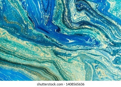 Blue marbling texture. Creative background with abstract oil painted cracks handmade surface. Liquid paint. Arkistovalokuva