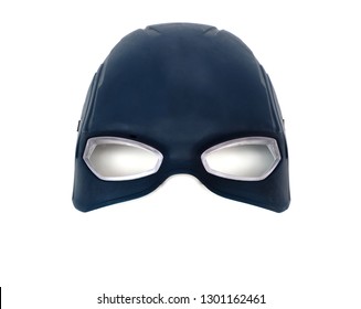  Blue Mask Toy On Top View Isolated On White Background.Child Toy For Superhero Cosplay . 