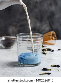 Blue Matcha Milk In A Glass