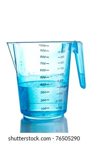 Blue Measuring Cup Filled With Water Isolated