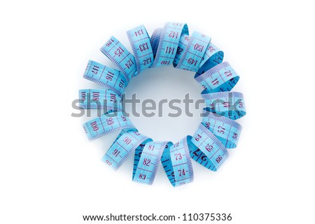 blue measuring tape of the tailor isolated on white background