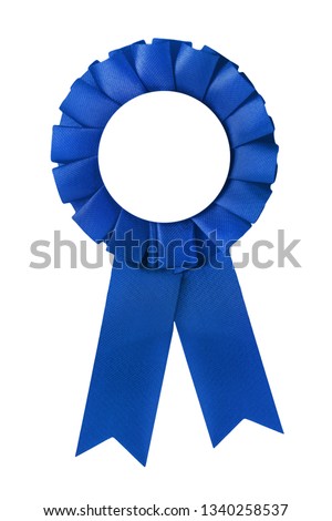 Blue medal and ribbon isolated against white background