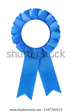 Blue medal and ribbon isolated against white background