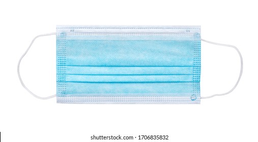 Blue medical face mask isolated on white. Flat lay. Clipping path included. - Shutterstock ID 1706835832