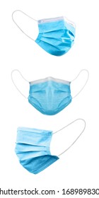 Blue medical face masks on white background - Shutterstock ID 1689898309