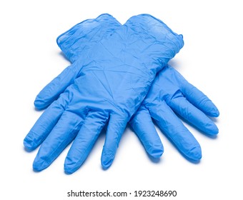 Blue Medical Gloves Cut Out On White.