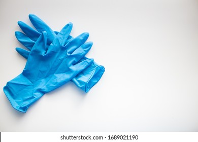 Blue medical gloves. stop the coronavirus. ncov-19.