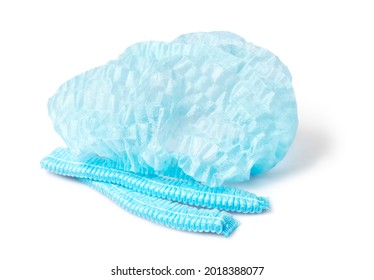 Blue medical non woven disposable caps isolated on white background with clipping path