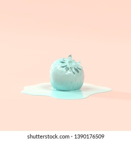 Blue melted strawberry on pastel pink background. Diet concept art. 3d illustrations. - Shutterstock ID 1390176509
