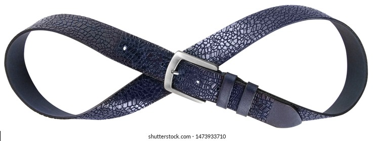blue men's leather belt in the shape of number eight isolated on white background
