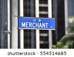 Blue Merchant Street Sign in Downtown Honolulu