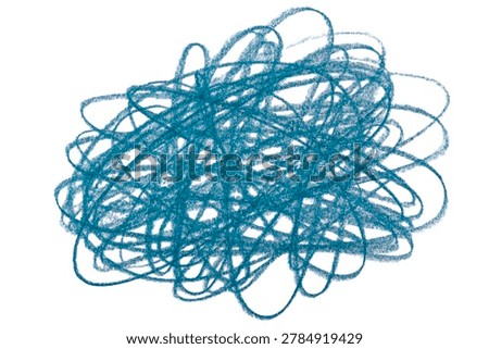Blue messy crayon scribble abstract shape on a white background