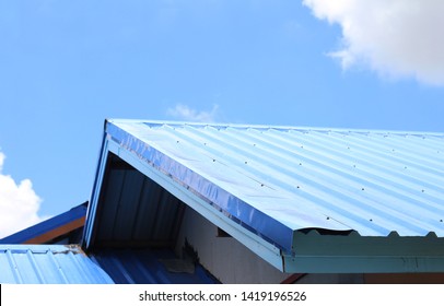 Blue Metal Sheet Zinc Roof With Blue Sky