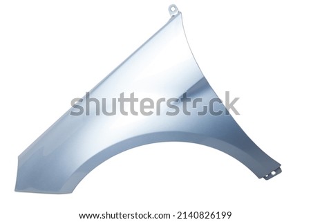 Blue metall fender on a white isolated background for sale or replacement in a car service. Mudguard on auto-parsing for repair or a device to protect the body from dirt.
