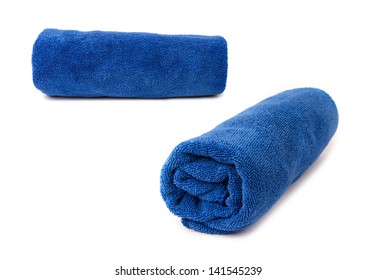 Blue Microfiber Cloth On Isolate White Background