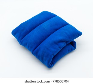 Blue Microwave Heating Pad Isolated On White Background. Cold And Hot Wrap For Shoulder,  Neck, Back, And Body Pain Relief Therapy.