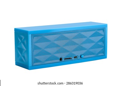 Blue Mini Portable Speaker Isolated On A White Background