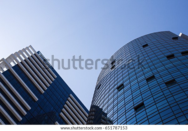 Blue Mirror Glass Modern Buildings On Stock Image | Download Now
