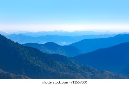  Blue Misty Silhouettes Of Mountains