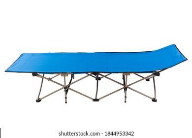 Blue Modern Camping Cot, On White Background, Isolate