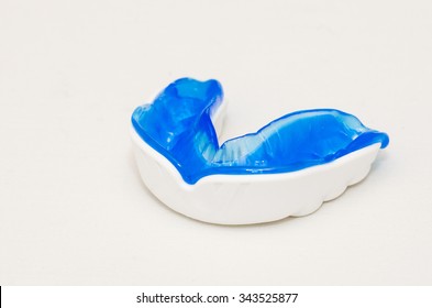  Blue Molded Sports Gum Mouth Guard On White Background