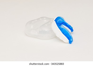  Blue Molded Sports Gum Mouth Guard On White Background