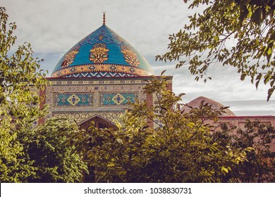 Blue Mosque. Elegant Islamic Masjid Building. Travel To Armenia, Caucasus. Touristic Architecture Landmark. Sightseeing In Yerevan. City Tour. Tourism Industry. Religious Concept. Decorated Cupola