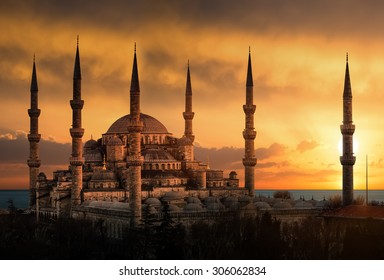 The Blue Mosque In Istanbul During Sunset