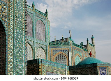 The Blue Mosque In Mazar-i-Sharif, Balkh Province In Afghanistan. Detail Of The Mosque In Mazar I Sharif Showing Colorful Decorative Mosaics And Tiles With Geometric Patterns. Northern Afghanistan.