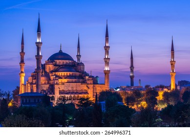 Blue Mosque At Night, Istanbul, Turkey