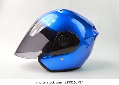 Blue Motorcycle Helmet Isolated On A White Background