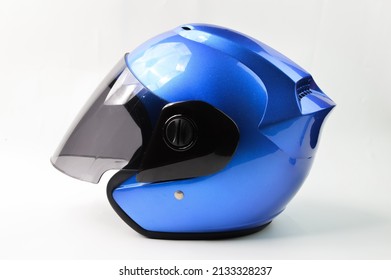 Blue Motorcycle Helmet Isolated On A White Background