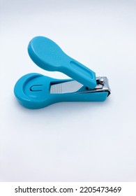 Blue Nail Clipper Or Nail Trimmer For Baby On White Background.