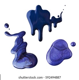 Blue Nail Polish Spilled On A White Background