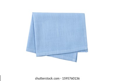 Blue Napkin Isolated On White Background. Top View
